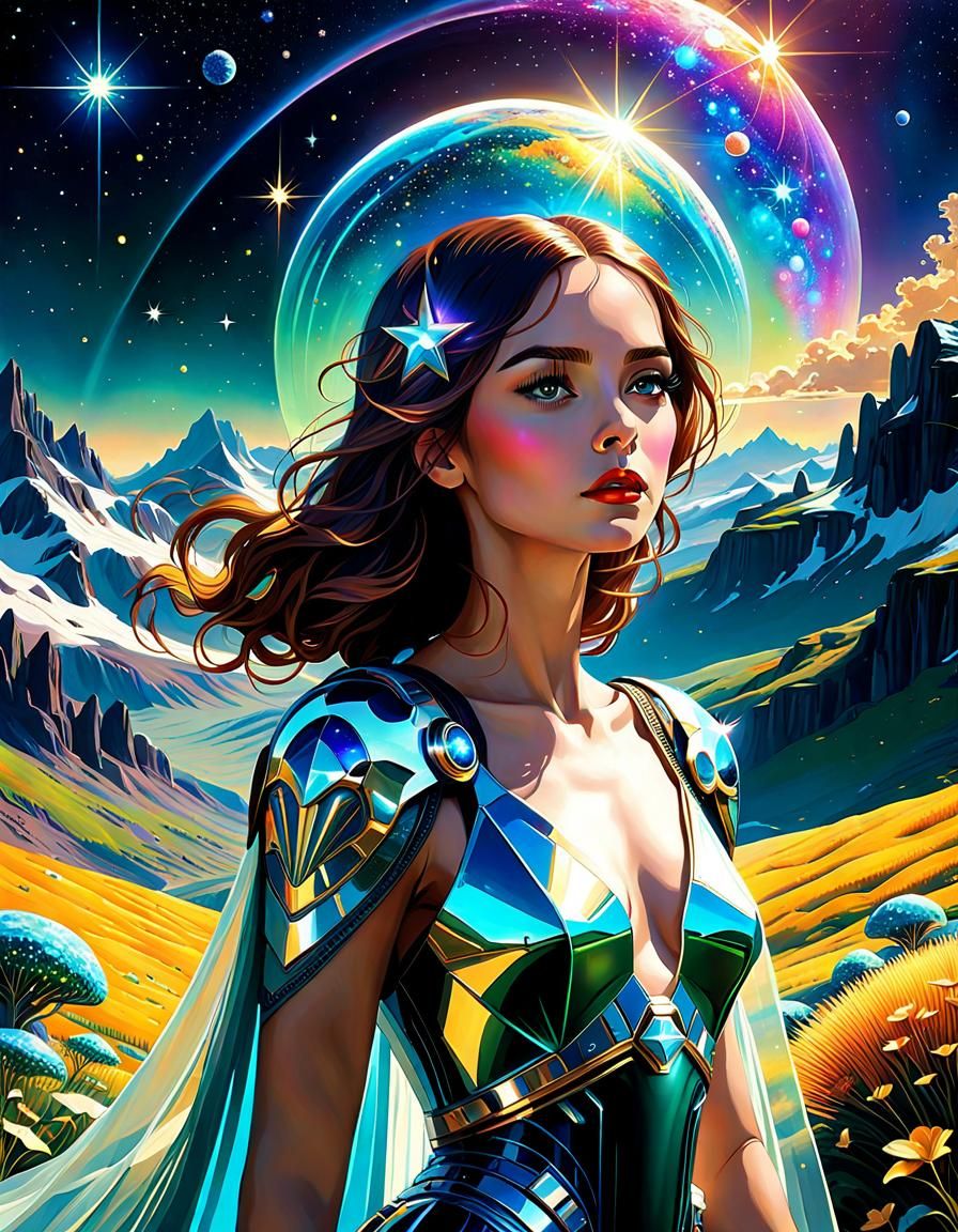 Stunning Woman in Starscape: Hyperdetailed Fantasy Art