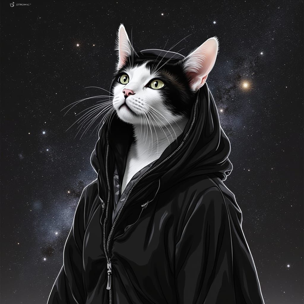 Ethereal Cosmic Cat Amidst Nebulae