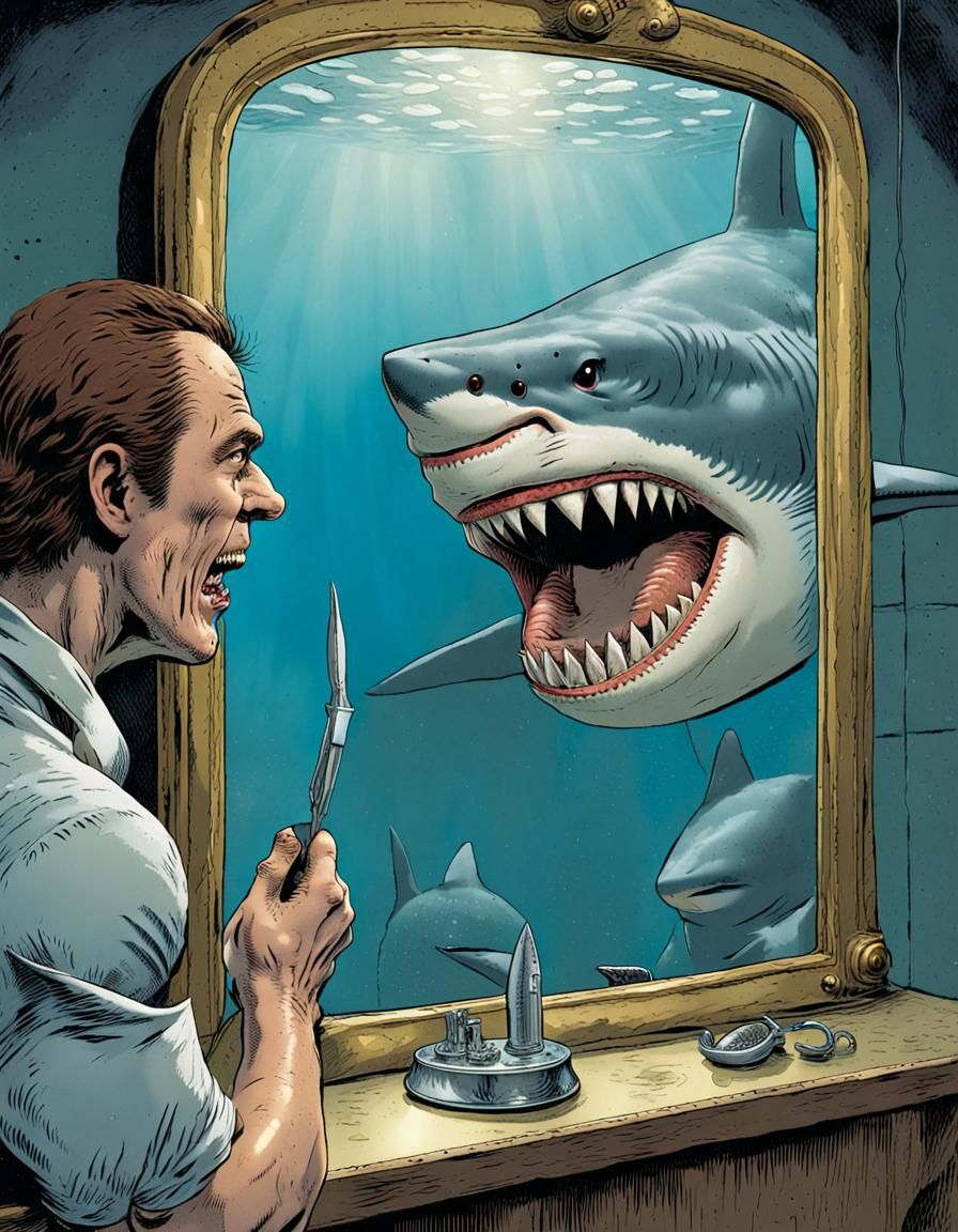 Anthropomorphic Shark Self-Portrait in Comic Book Style