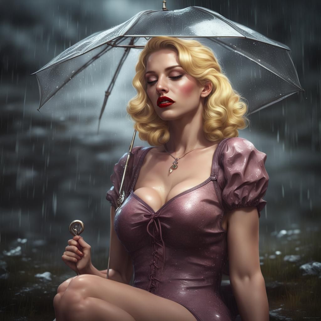 Blonde Pin-Up As Detailed Matte Painting