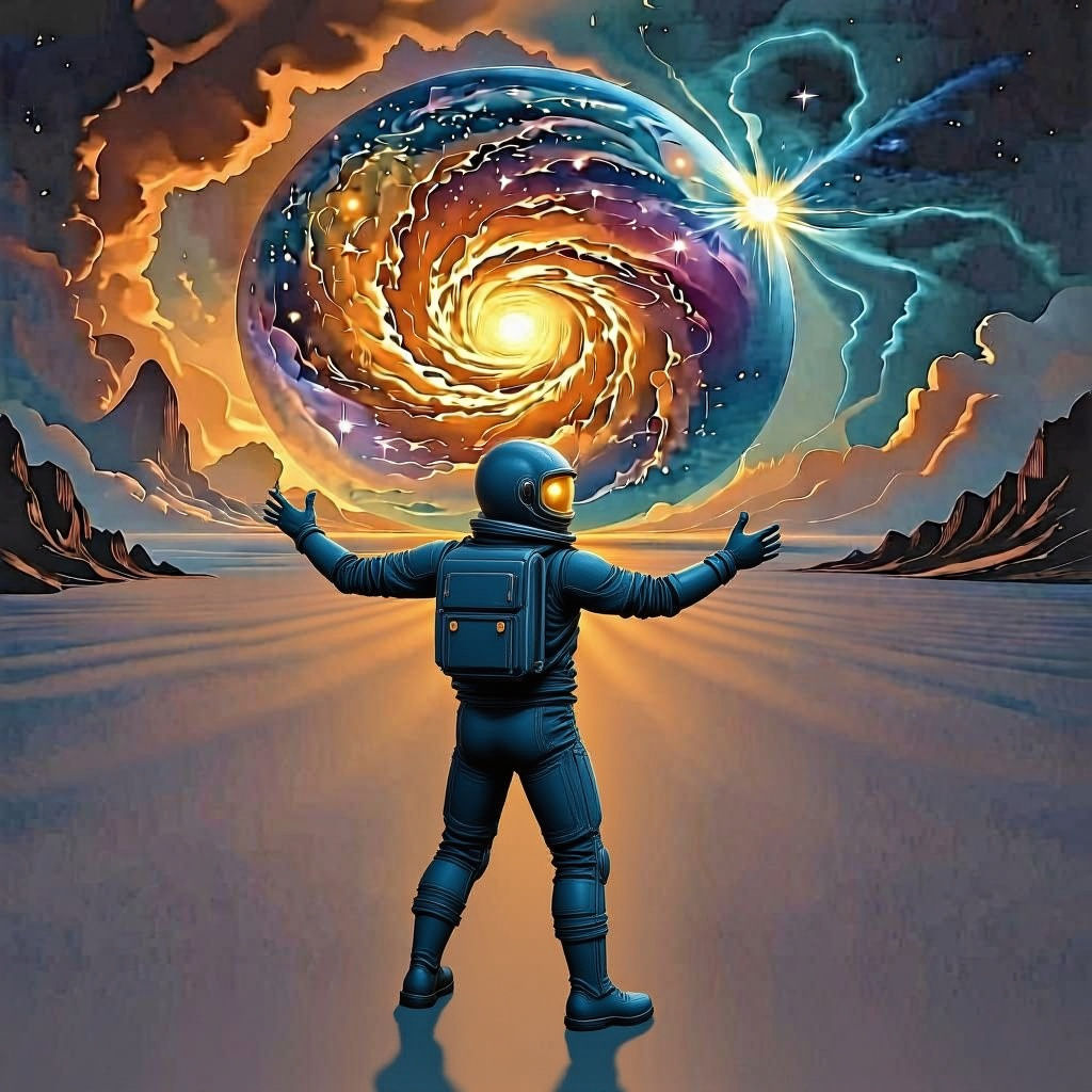 Astronaut Gazes at Vast Painted Planet