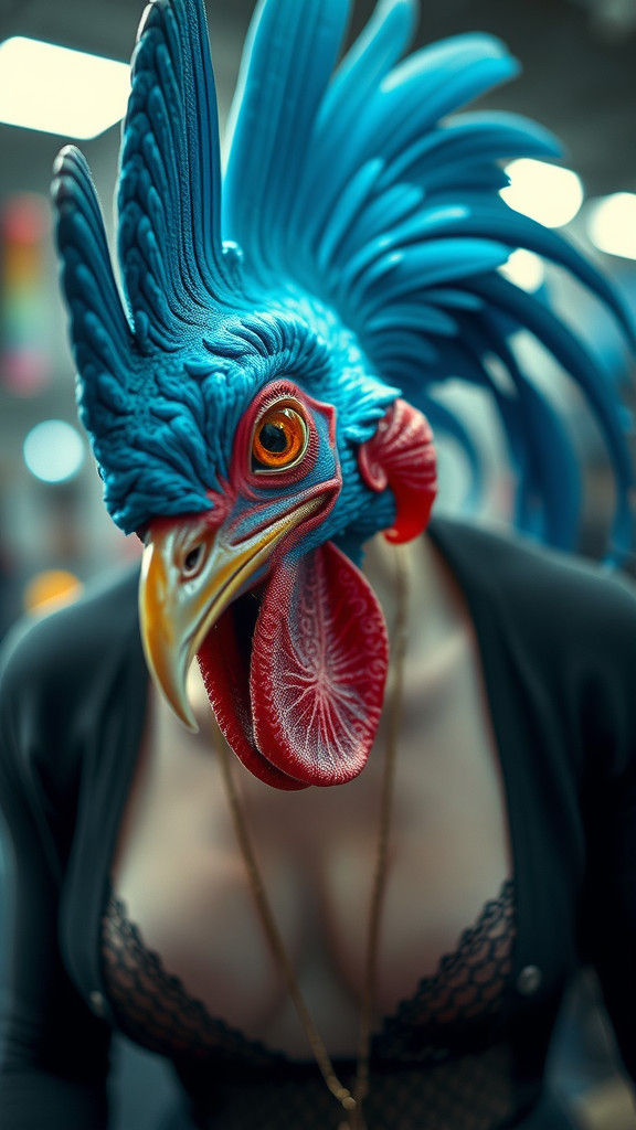 Muscular Blue Female Bodybuilder in Chromatic Polaroid