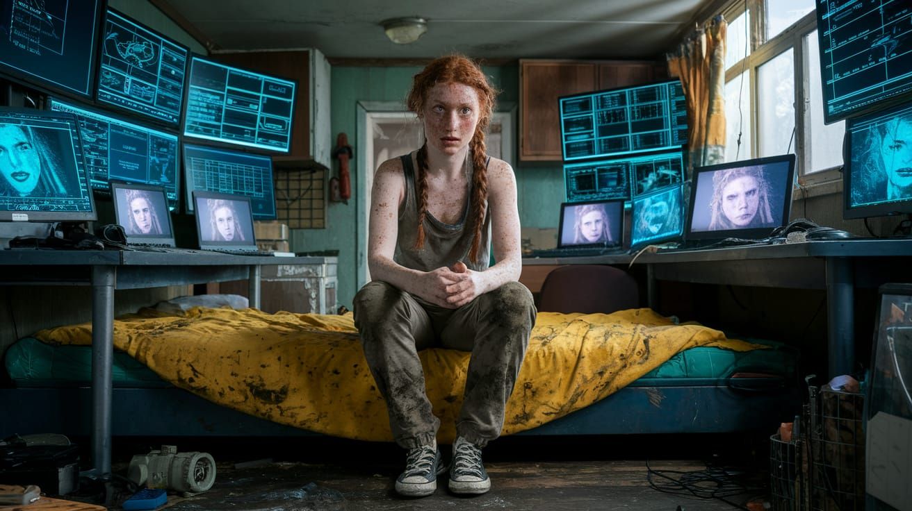 Abandoned Trailer Park Youth in Cyberpunk Ruin