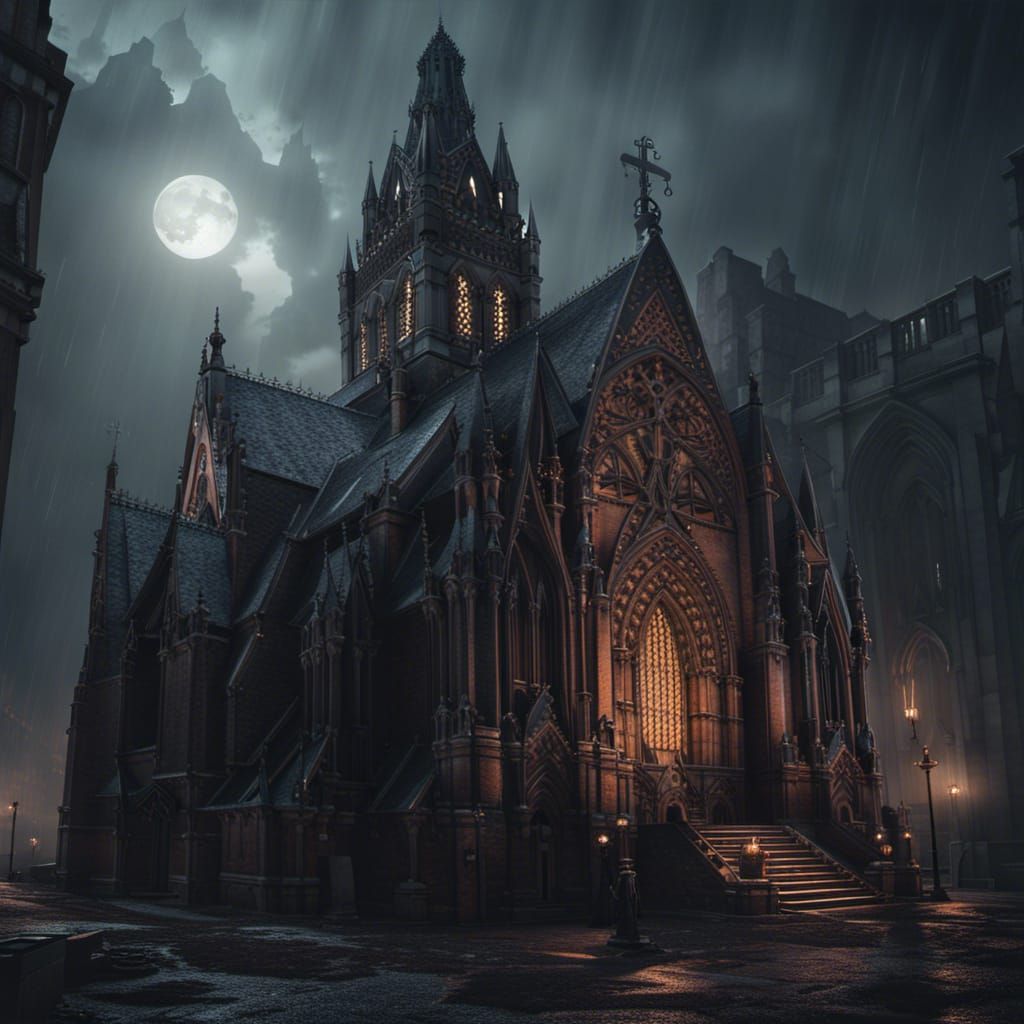 Gothic Church at Midnight: Dramatic Digital Painting