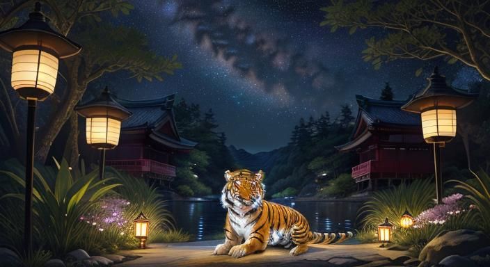 Dragon-Tiger Hybrid in Luminescent Asian Fantasy