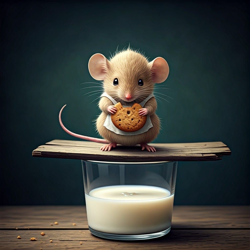 Mouse-like Creature Dips Cookie in Milk