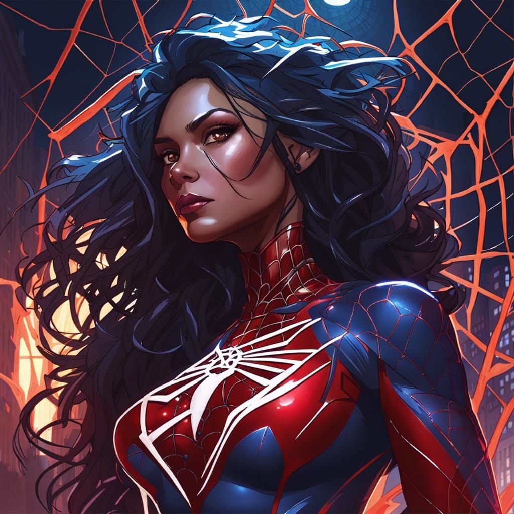 Spiderwoman Swings Through New York: Comic Book Art
