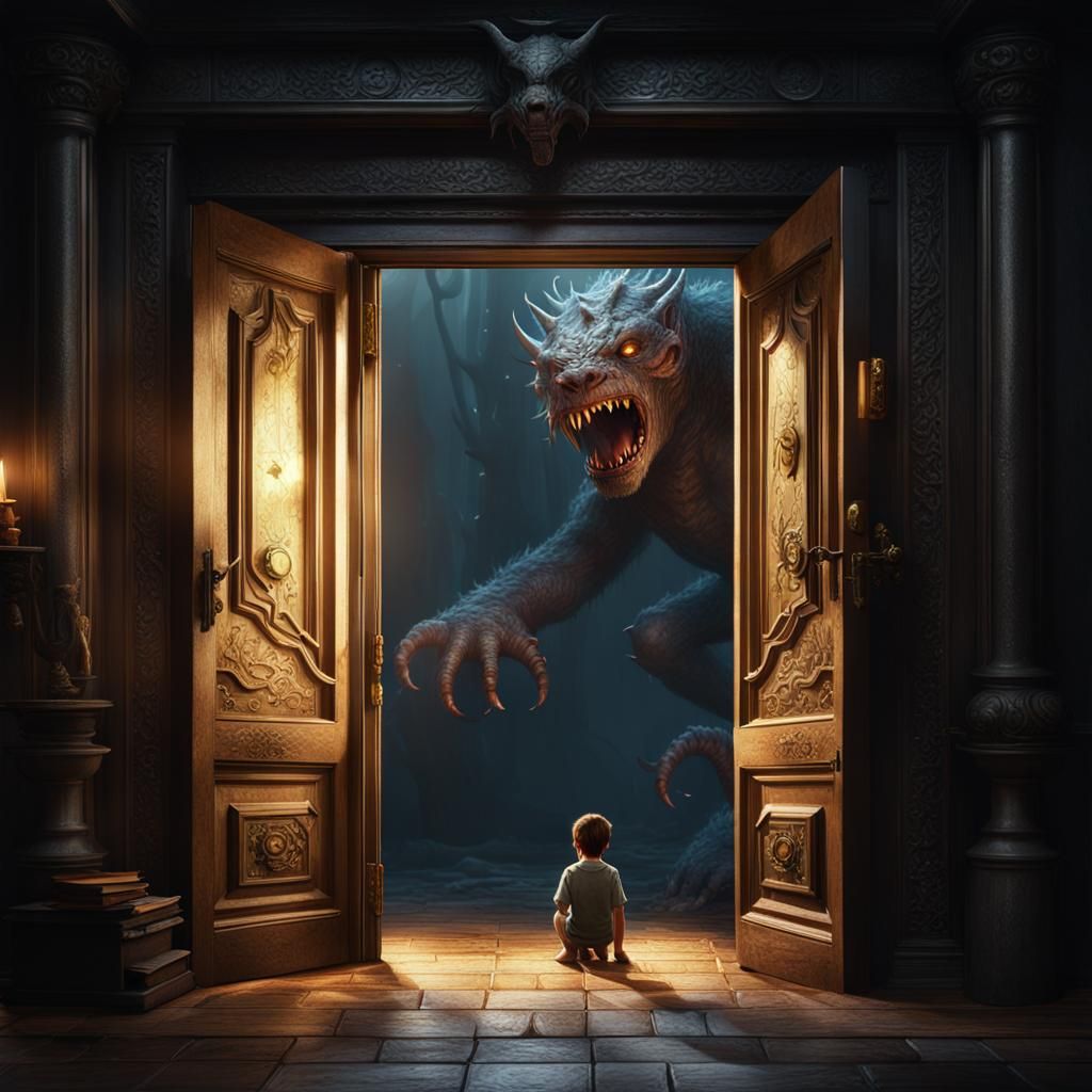 Child Reading as Creatures Lurk: Matte Painting