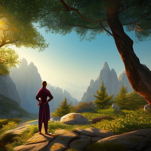 Yogi in Mountains: Storybook Watercolor Art