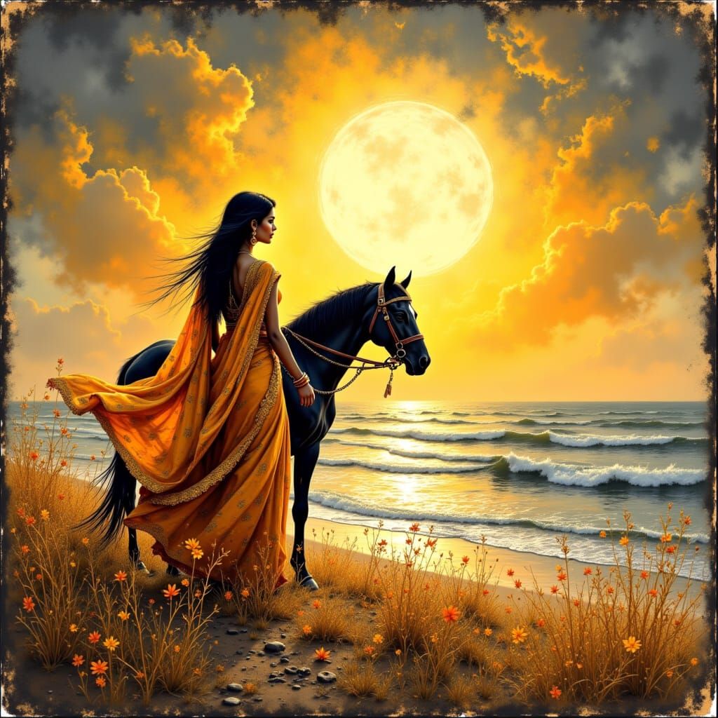 Indian Woman with Horse in Fantasy Art Style