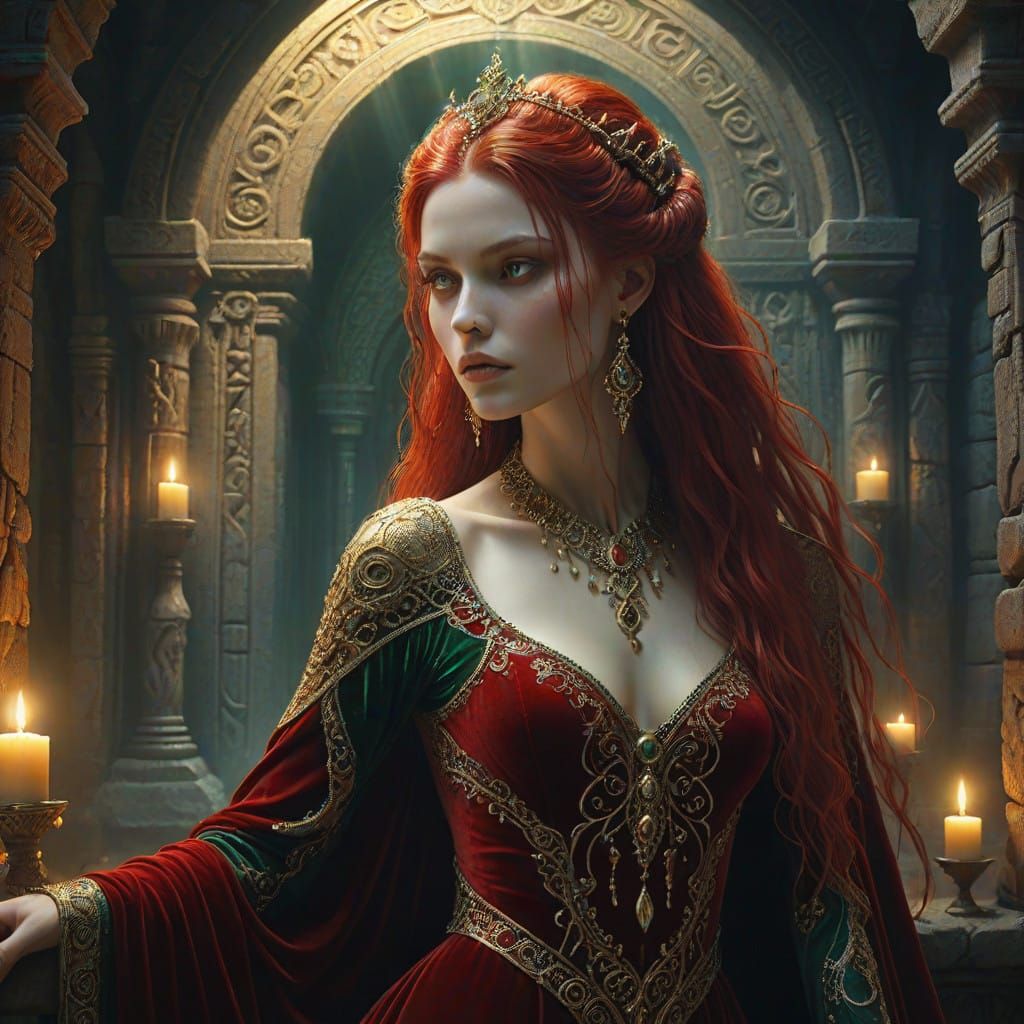 Regal Dark Fantasy Queen in Ethereal Chamber