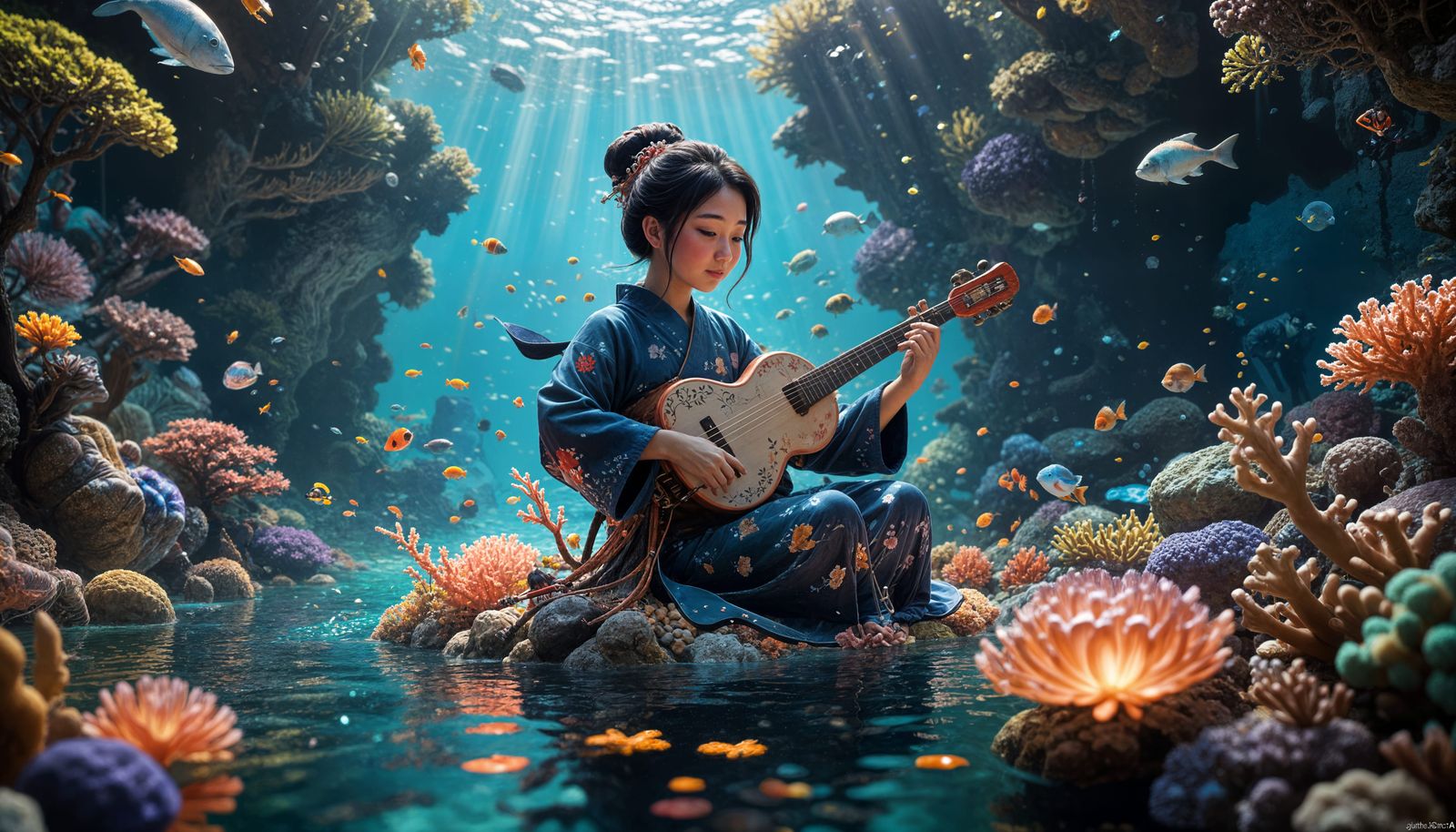 Happy Shamisen Player's Underwater Serenade