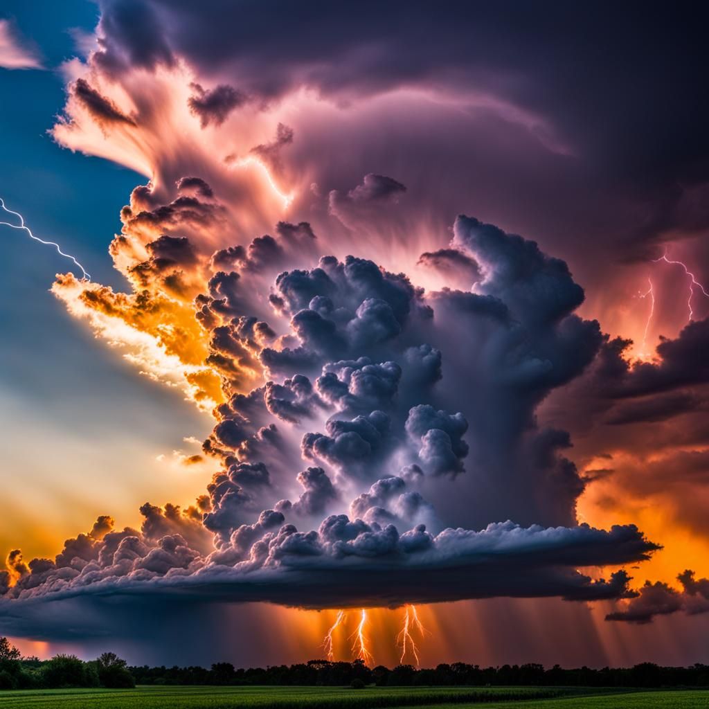 Epic Sunset Thunderhead with Lightning