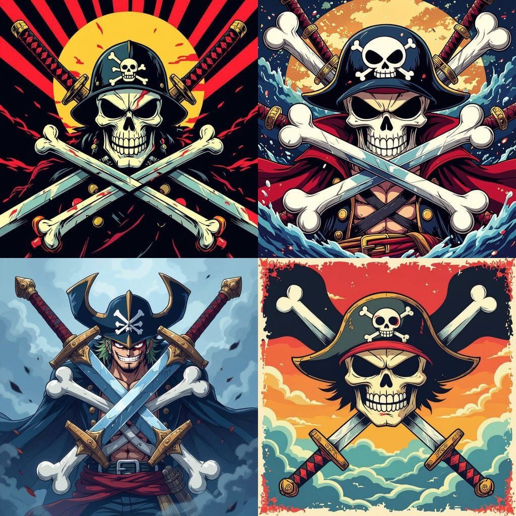 One Piece Jolly Roger with Sword Crossbones and War Helmet