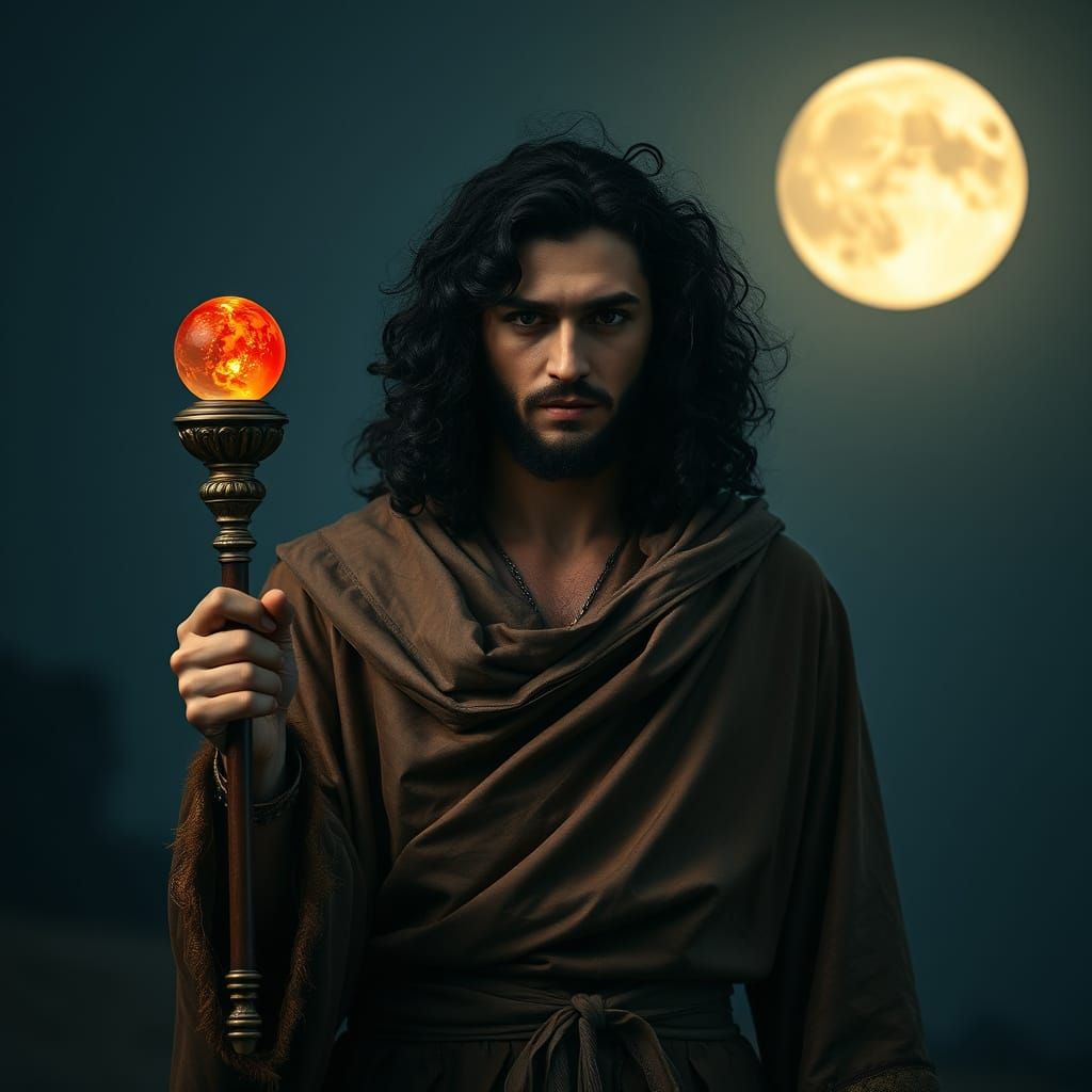 Ethereal Magician Under Moonlit Cinema Glow