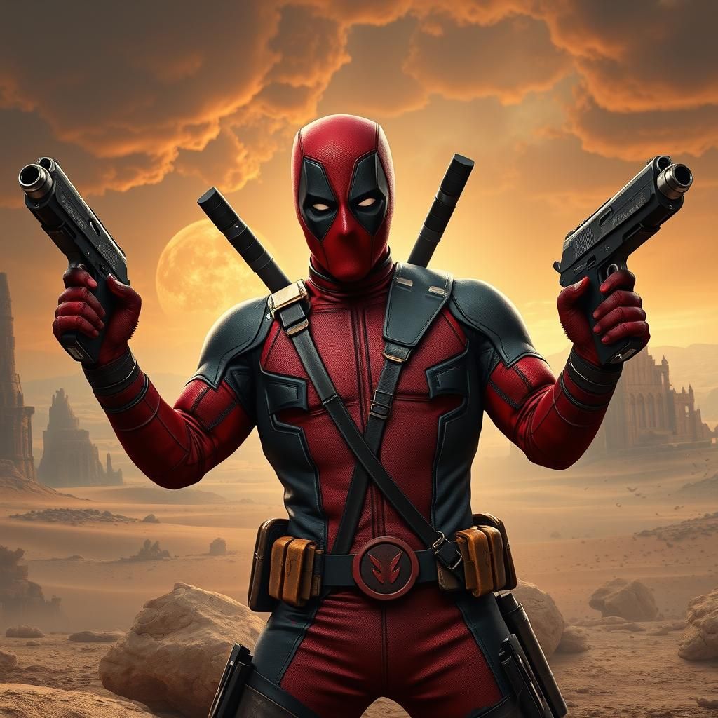 Deadpool in Desert Wasteland, Fantasy Concept Art