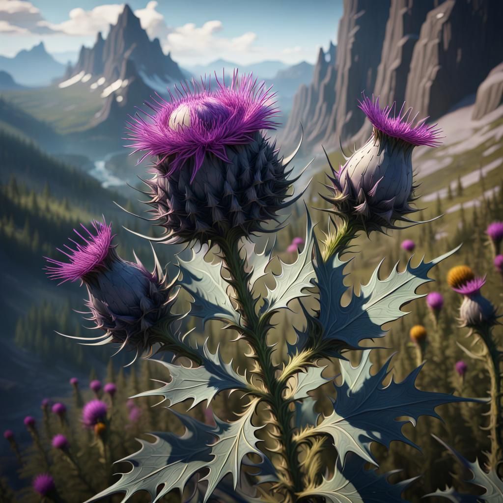 Detailed Matte Painting of Wild Mountain Thistle