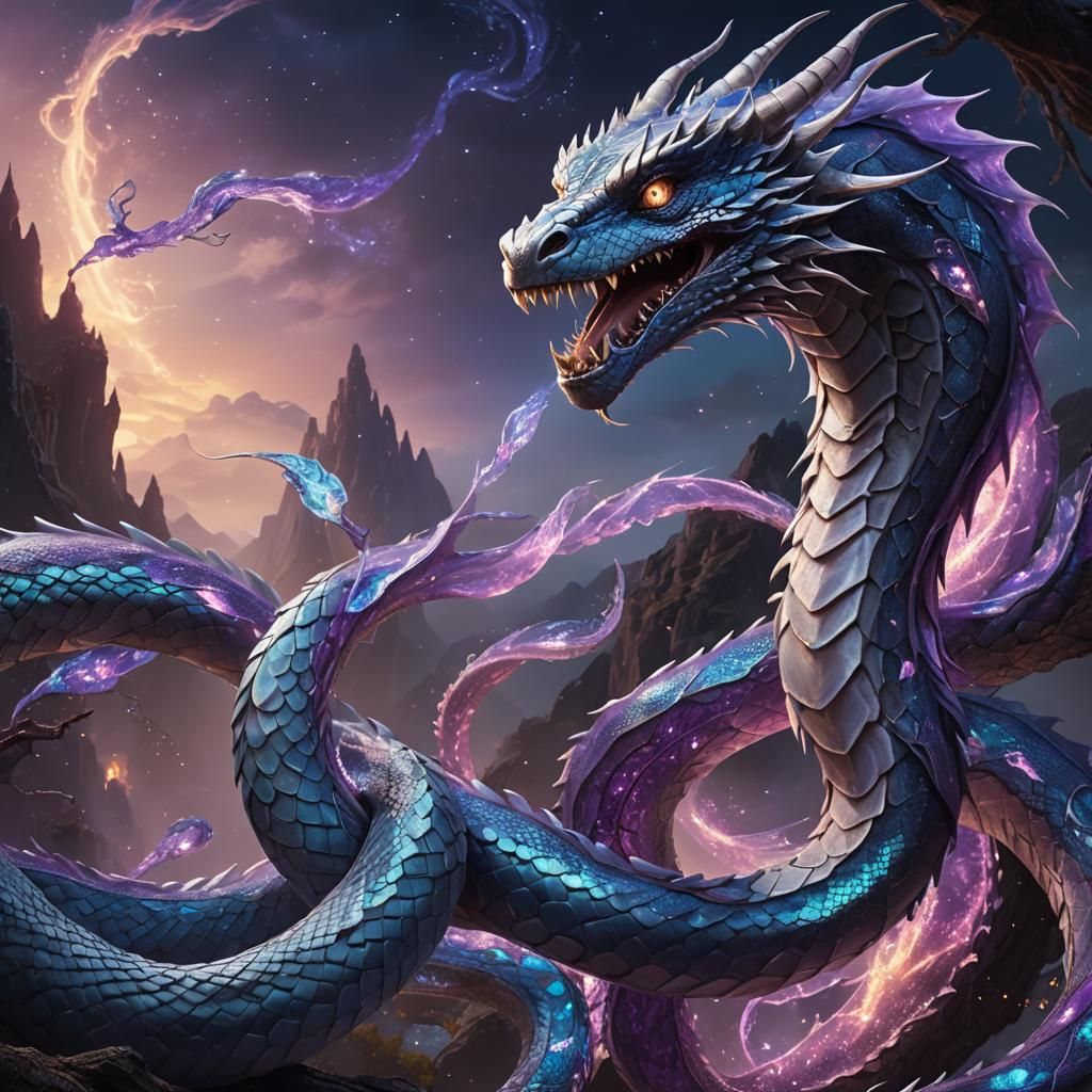 Translucent Dragon-Snake in Twilight, Ethereal Concept Art