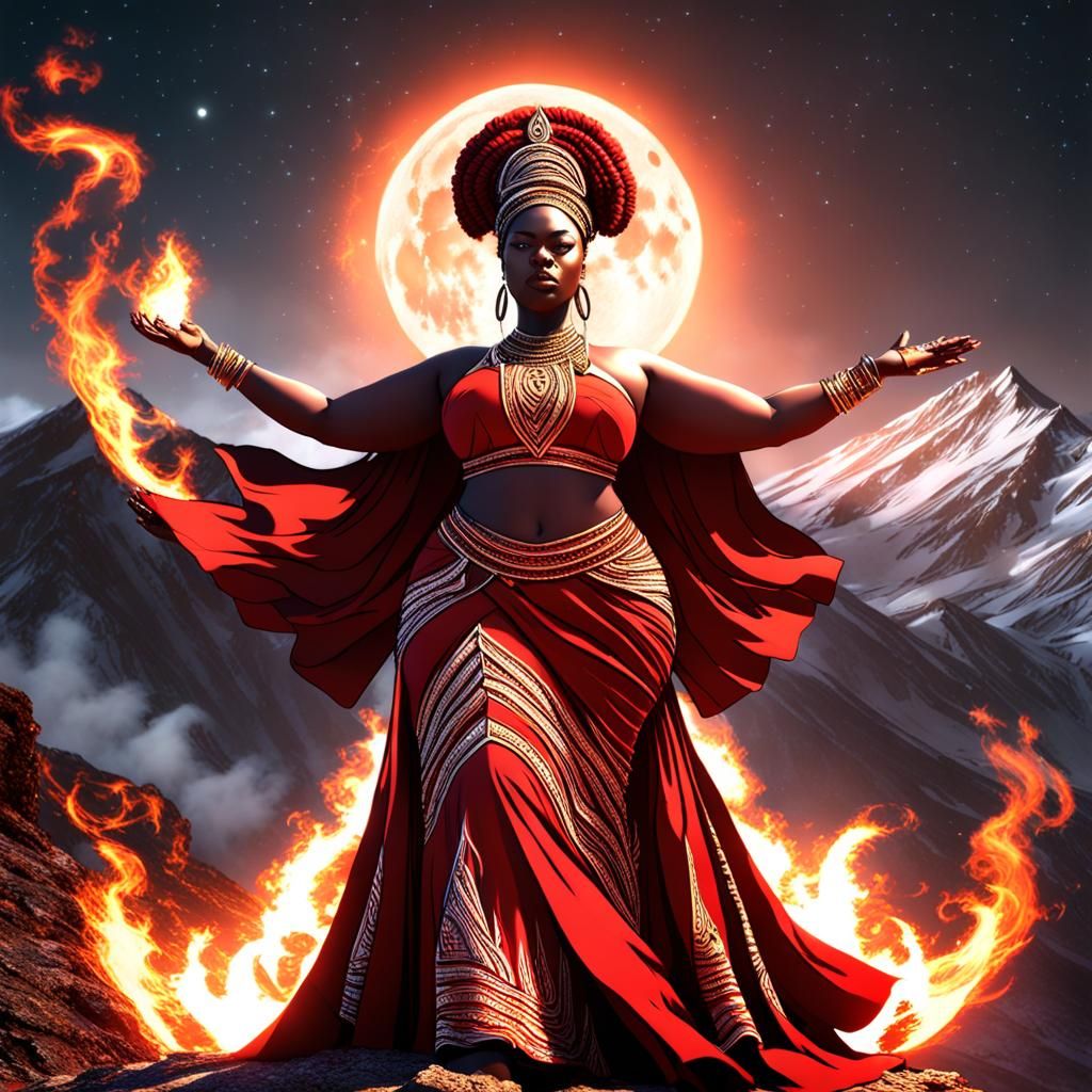 African Goddess Fire Bender in Detailed 3D Rendering