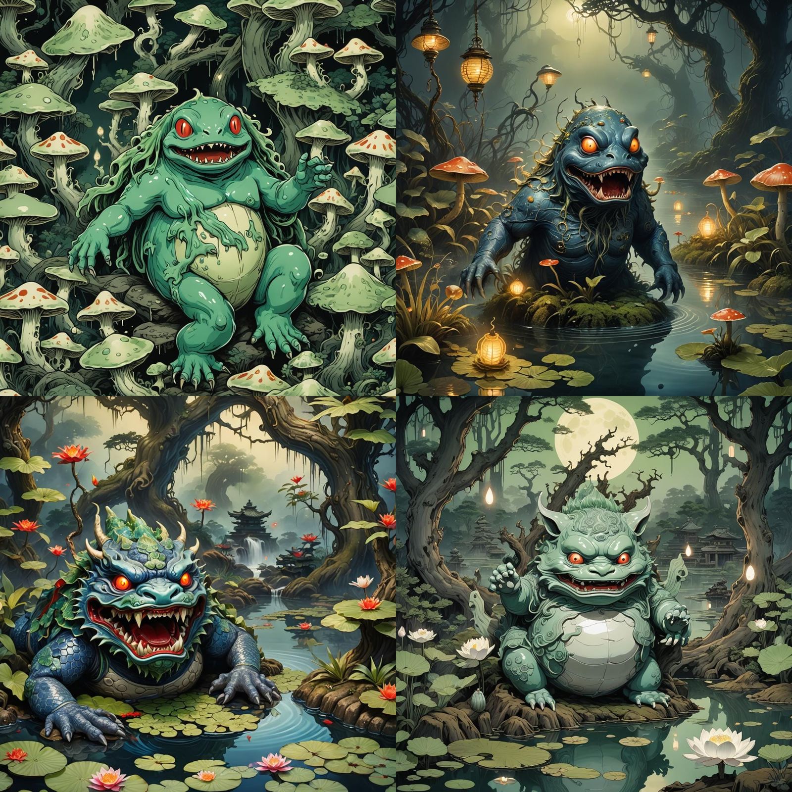 Demonic Porcelain Kappa Yokai: Detailed Matte Painting