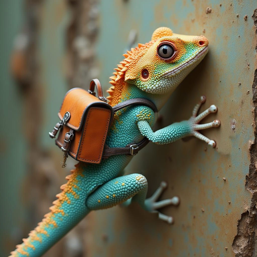 Colorful Gecko Ascends Vibrant Wall