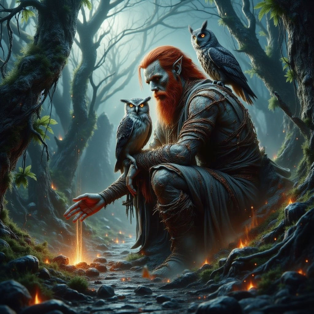 Mystical Elven Druid Investigates the Sacred Forest