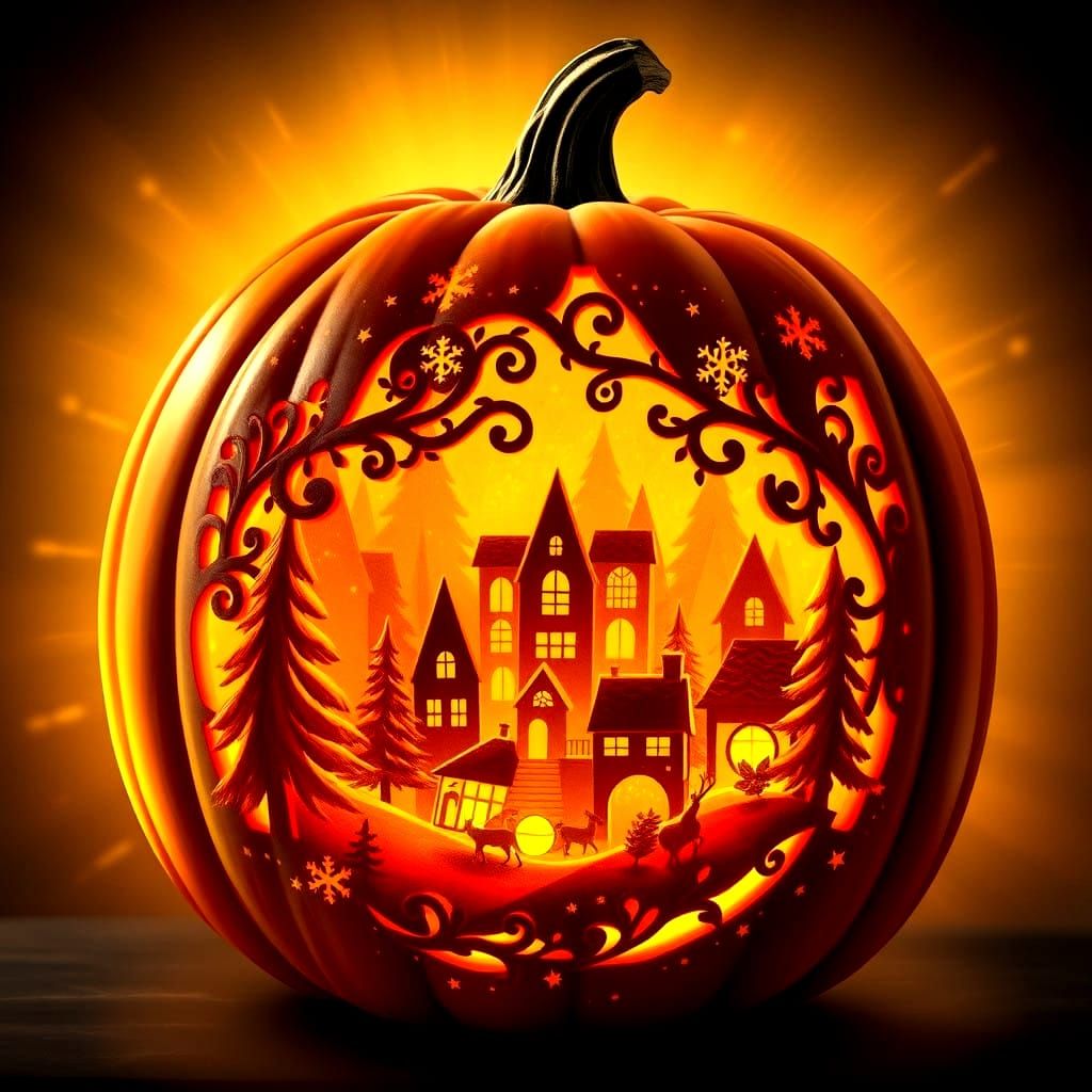 A Haunting Holiday Scene Carved from a Jack O Lantern