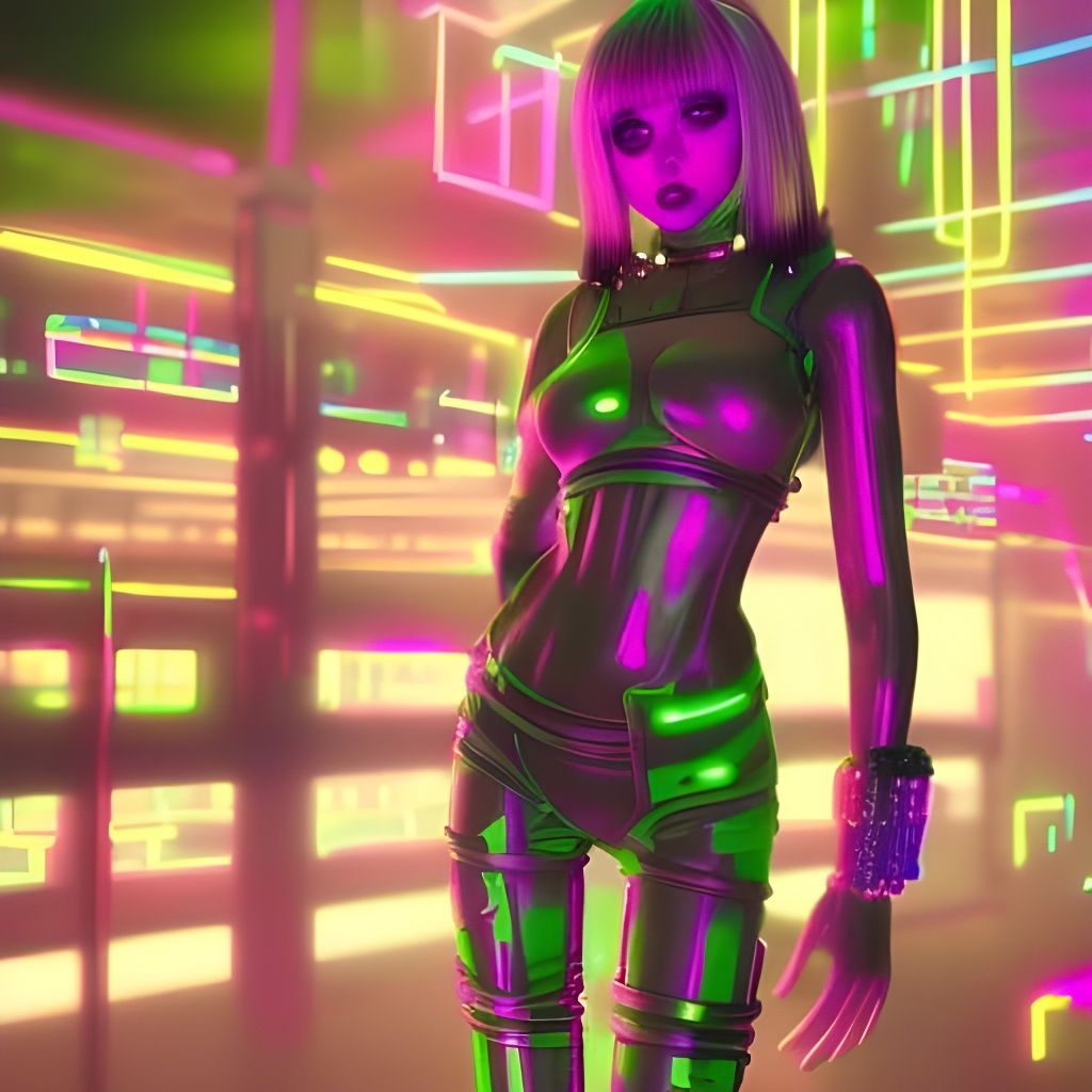 Cyber Goth Girl in Neon Aetherpunk Nightclub