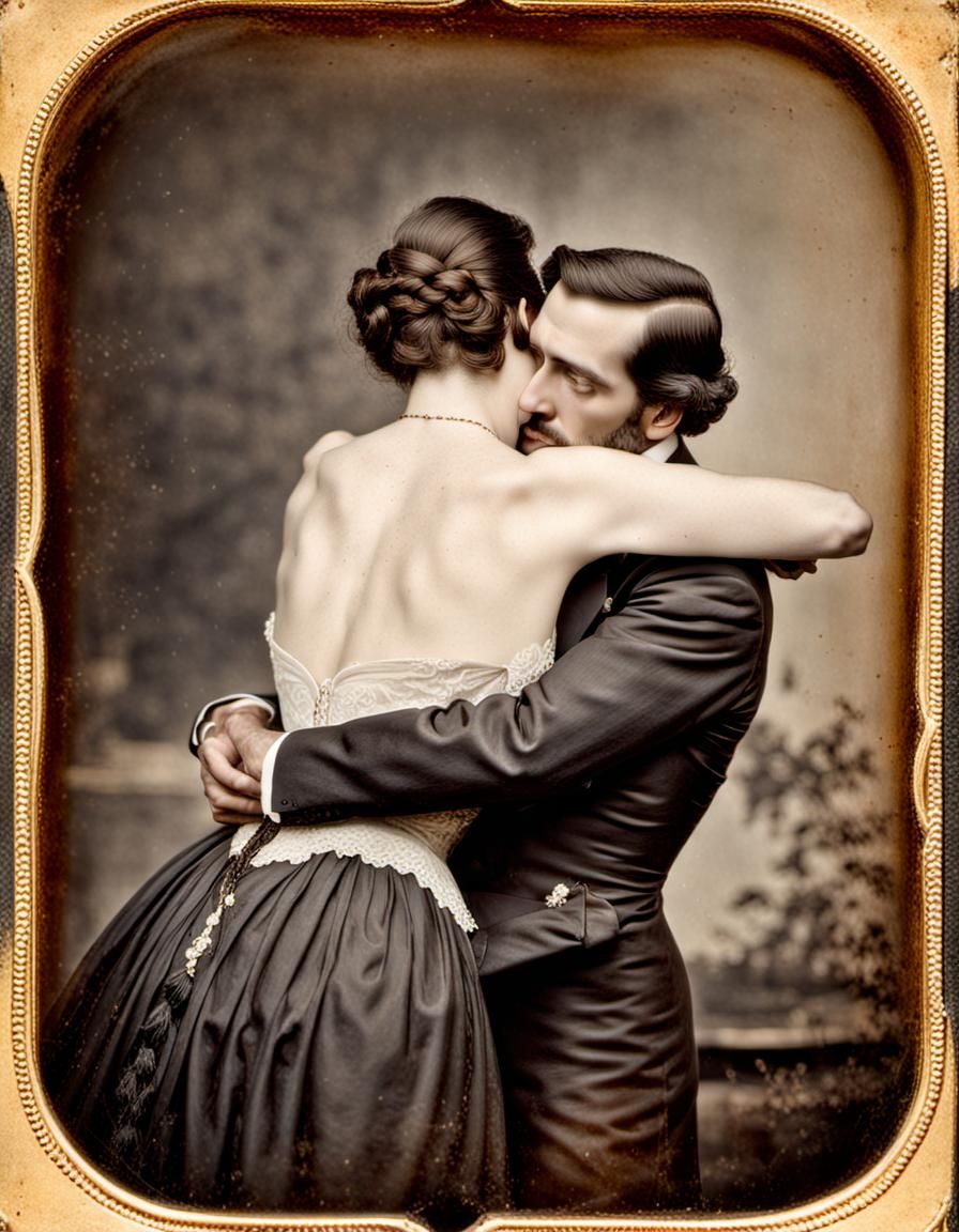 Intimate Embrace in Daguerreotype Style