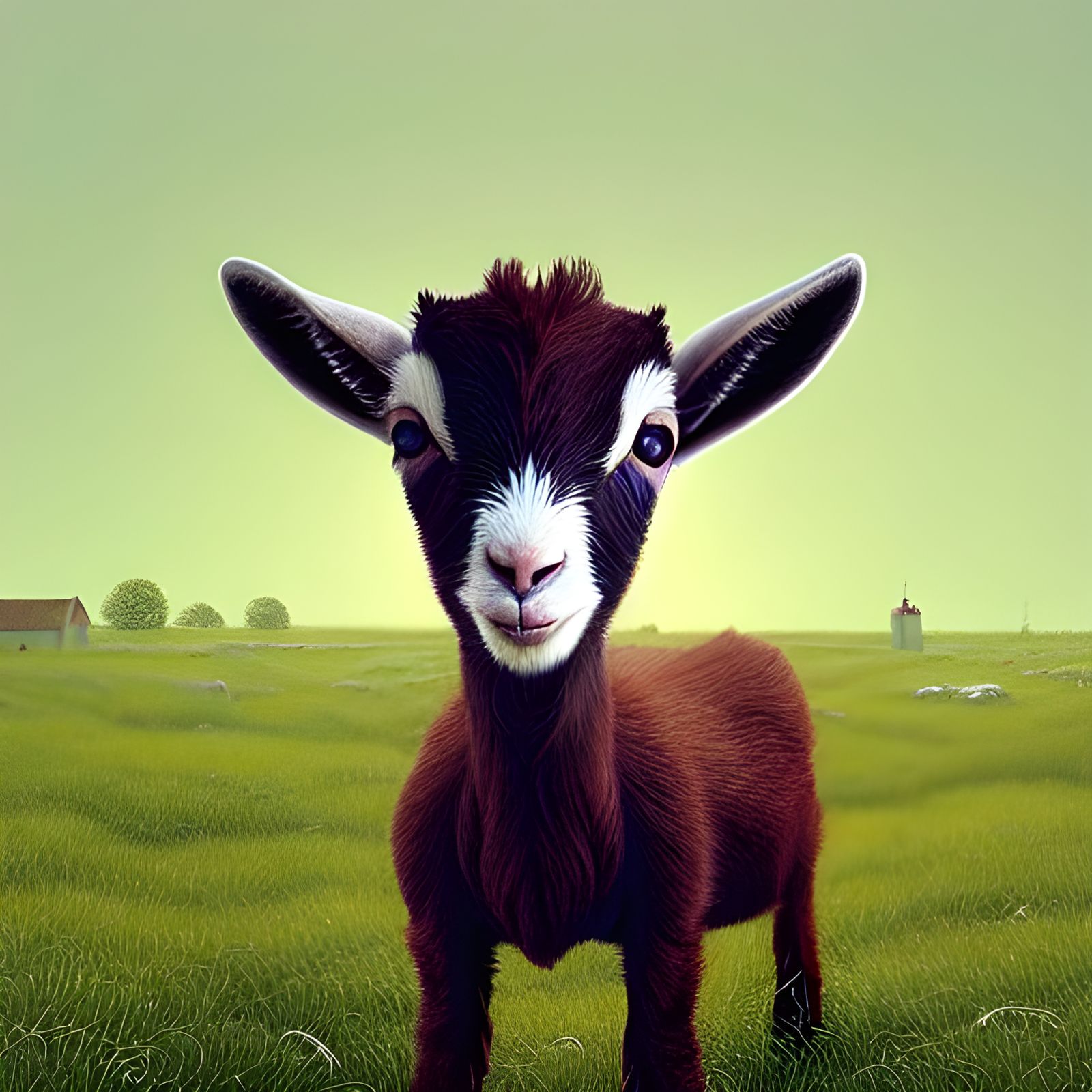 Adorable Baby Goat Portrait in Mixed Artistic Styles