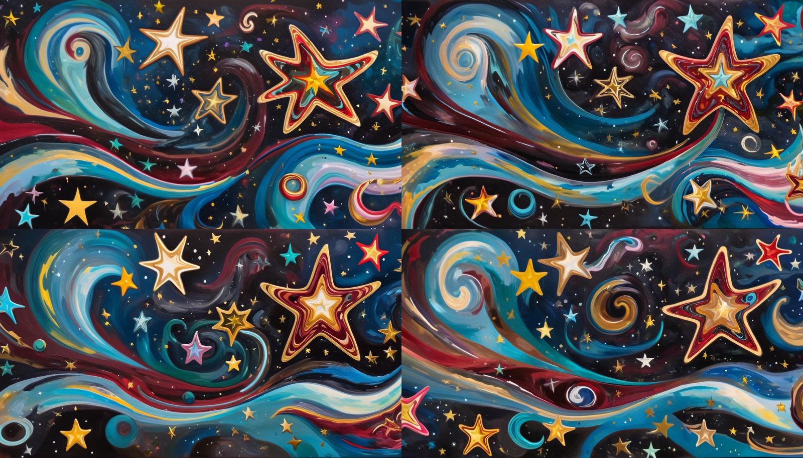 Electromagnetic Stars in Impasto Style with Vivid Colors