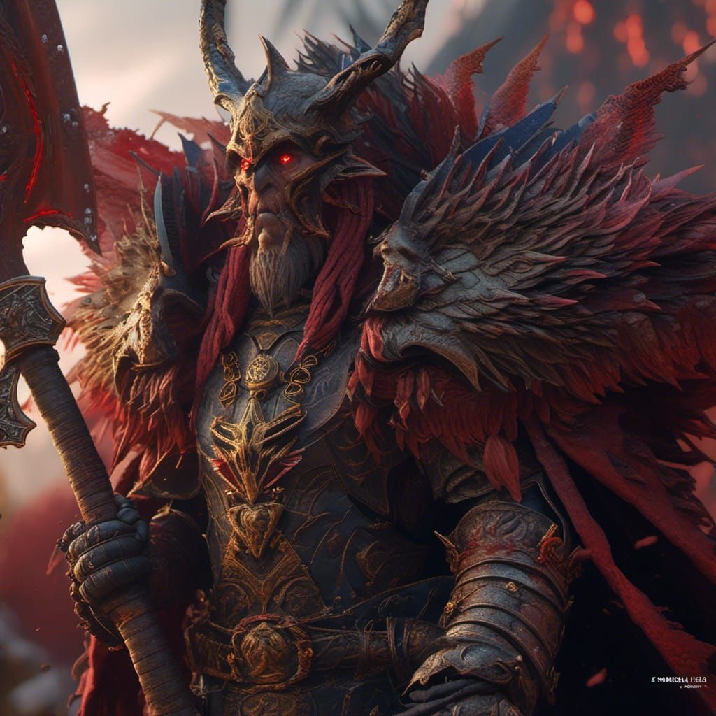 Bloody Dwarf General with Axe: Detailed Matte Painting