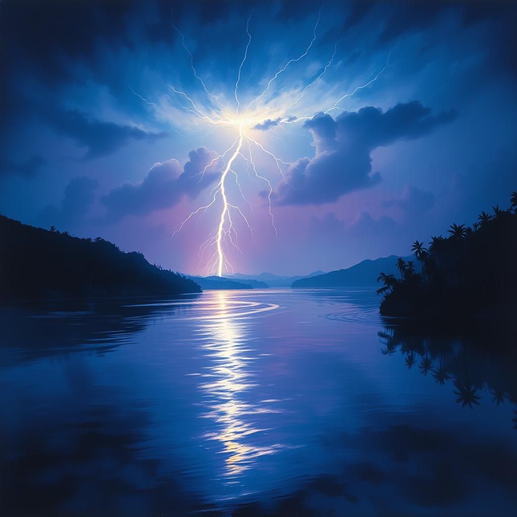 Venezuela's Catatumbo River at Night in Impressionistic Styl...