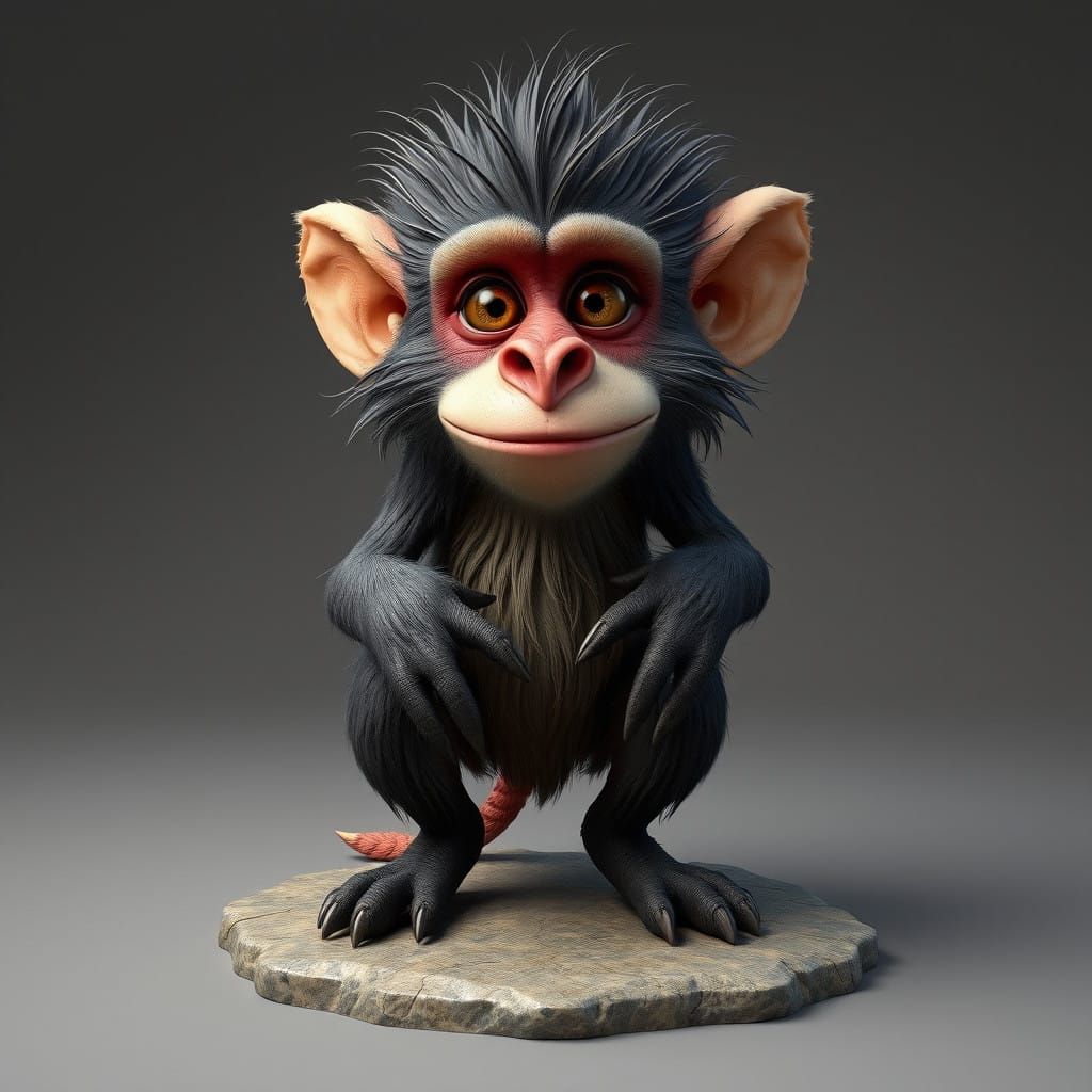 Surreal 3D Primate Idol in Ancient Ritual Attire