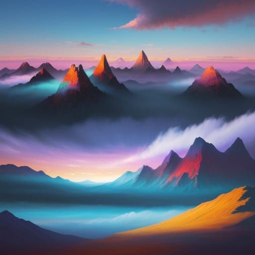 Surreal Aura in Vast Landscape Oil Painting
