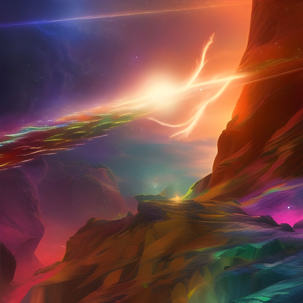 Cosmic Rainbow Sword: Epic Digital Matte Painting