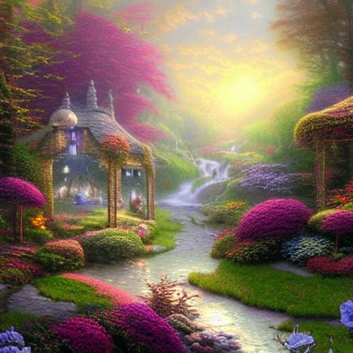 Ethereal Fantasy Landscape in Kinkade Style