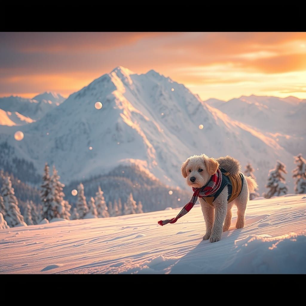 Dog in Winter Wonderland: 8K Matte Painting