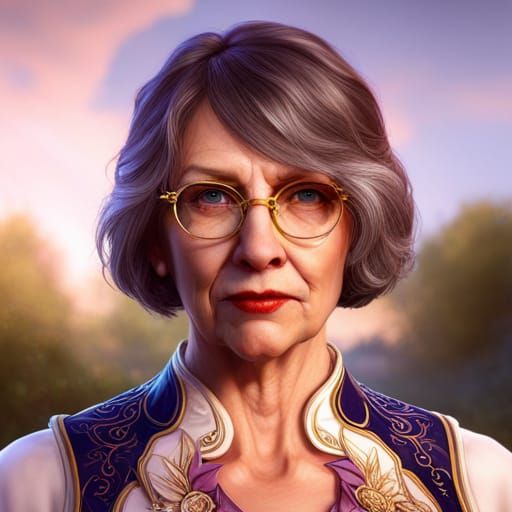 Eccentric Lady with Glasses: Detailed Matte Painting