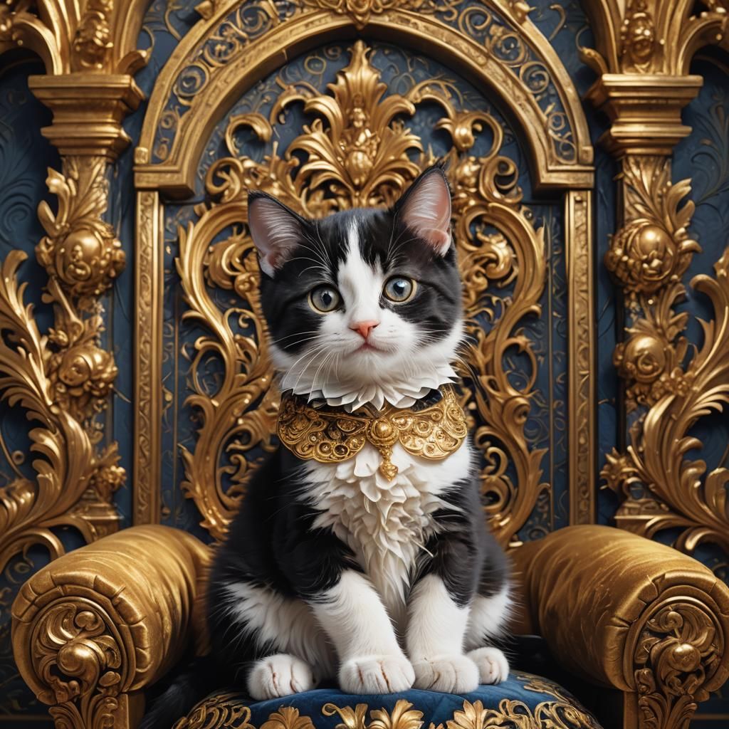 Kitten on Throne: Baroque Fantasy Digital Art