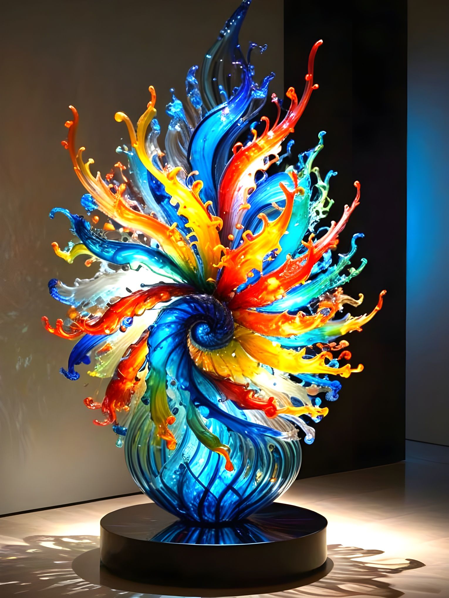 Spiral Flame Sculpture in Vibrant Glass