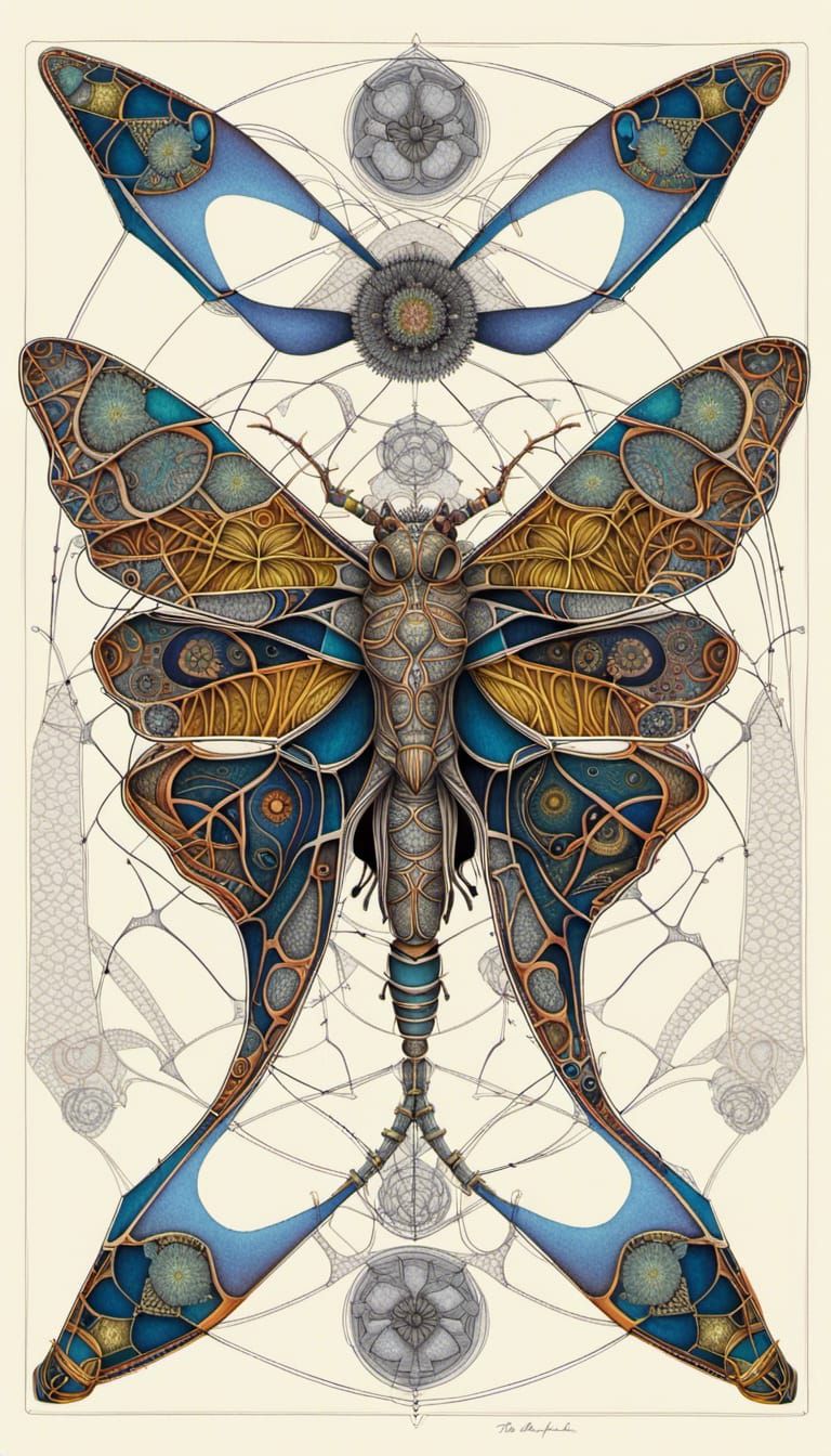 Goliath Moth with Celtic Floral and Quantum Zentangle