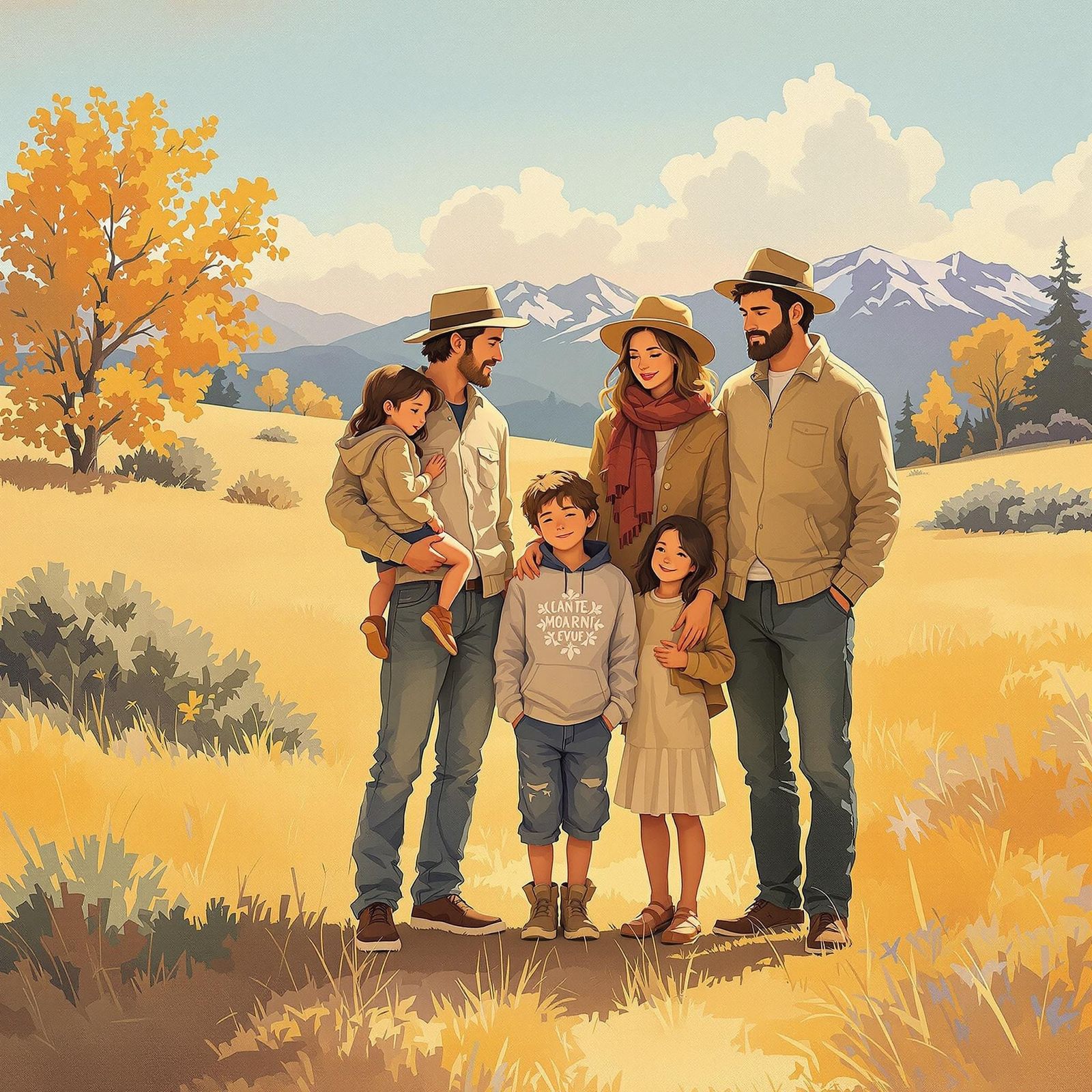Couple, siblings and parents.