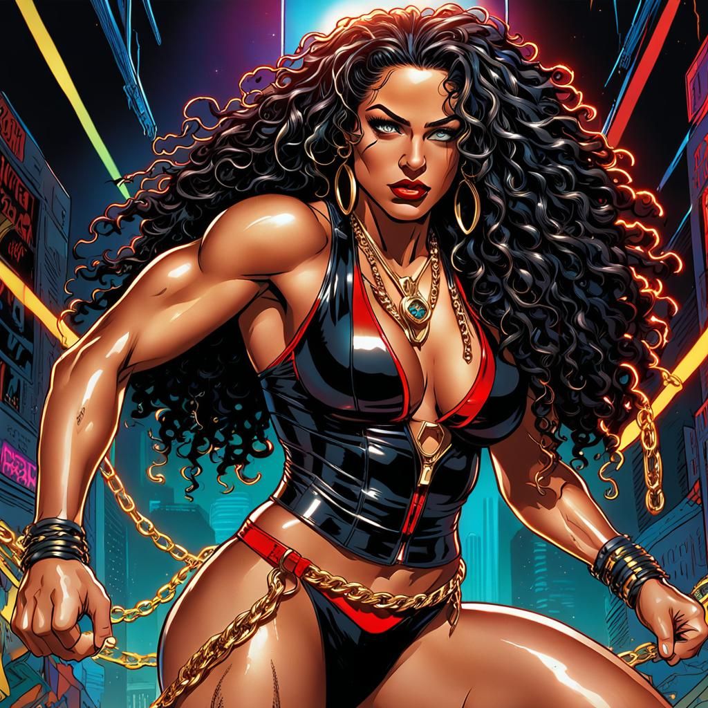 Latina Wrestler in Miami, as Comic Book Art