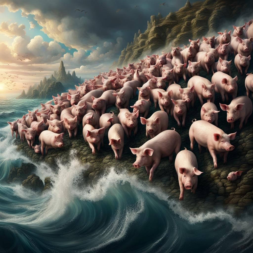 Pigs Running into the Sea: Digital Matte Painting