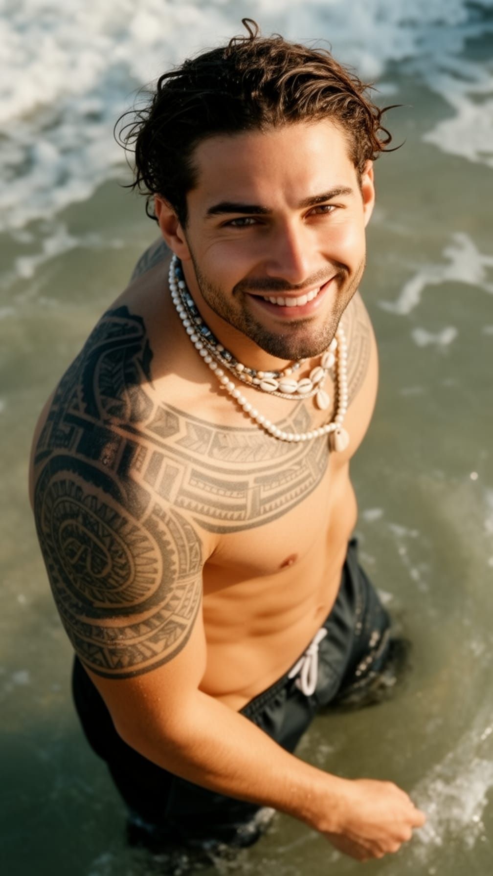 Man Wades in Ocean, Sunlight on Skin