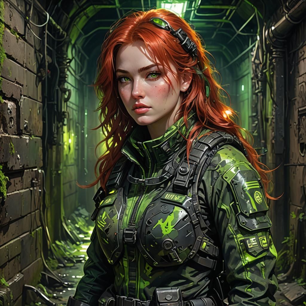 Woman in Sewer: Post-Apocalyptic Acrylic Painting