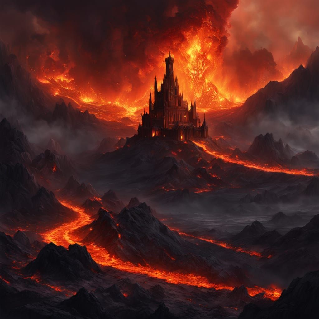 Fiery Lava Castle in Epic Hellscape