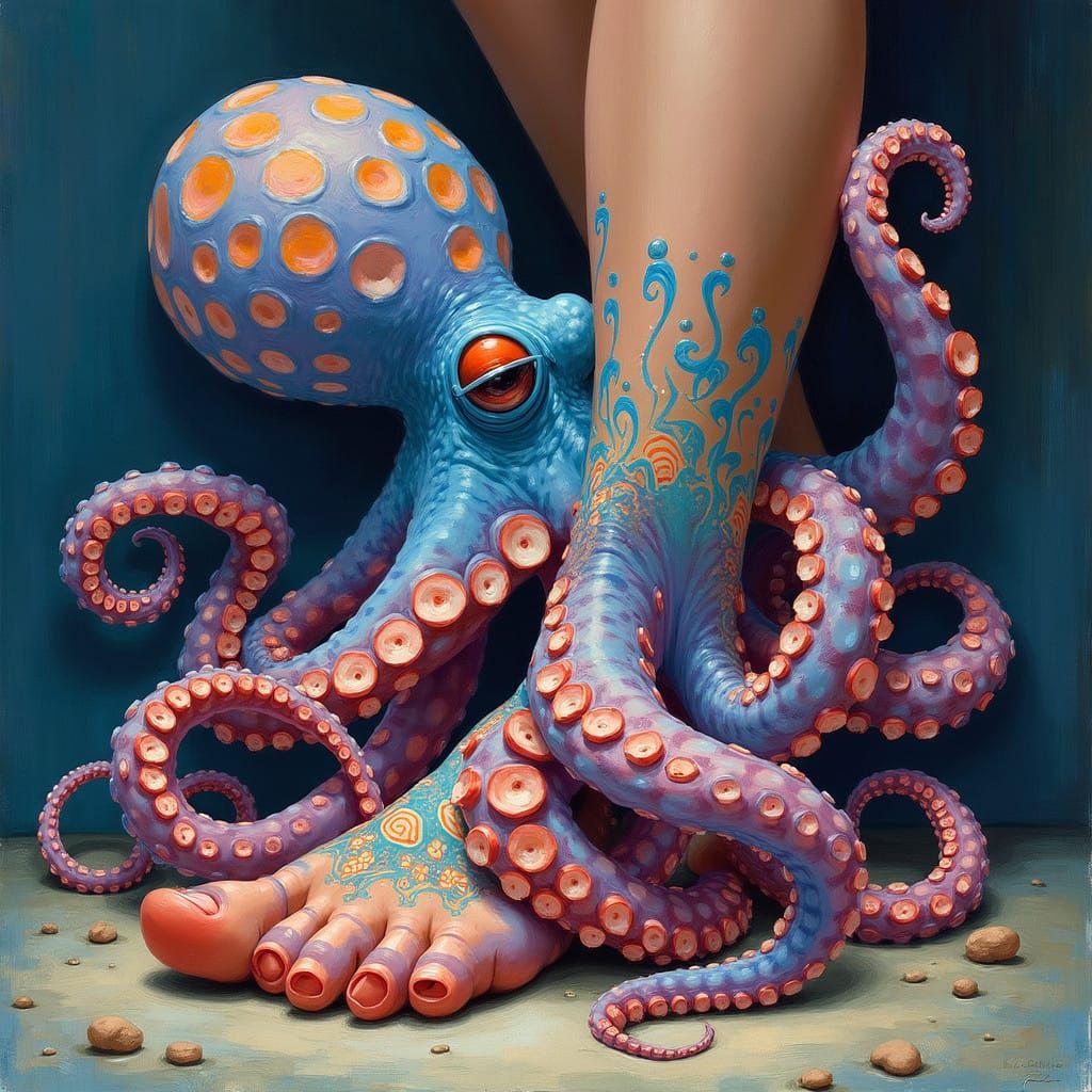 Whimsical Octopus Encircles a Dreamy Scene