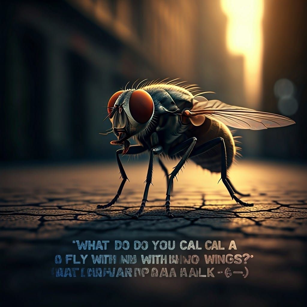 Detailed Fly on Walker in Surreal Photorealistic Style